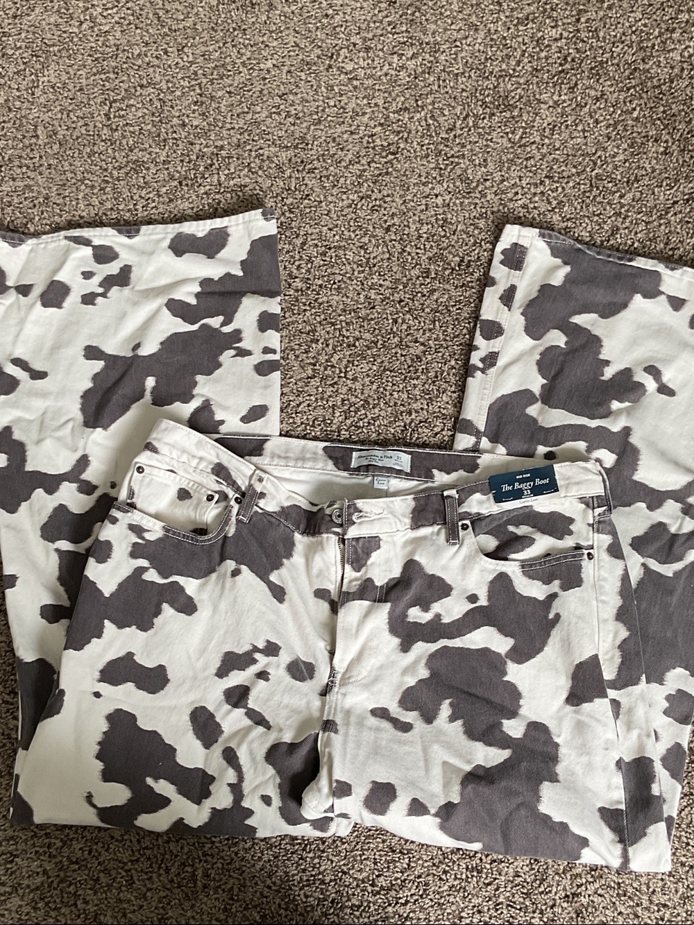 Abercrombie & Fitch Cow Print Wide Leg Jeans, Curve Love